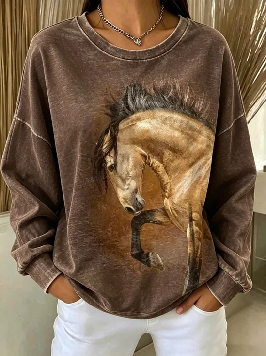Vintage Horse-Print Crewneck Sweatshirt