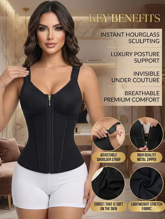 Zippered Double-Layer Shaping Tight-Fitting Waist-Cinching Tummy-Slimming Vest Shapewear
