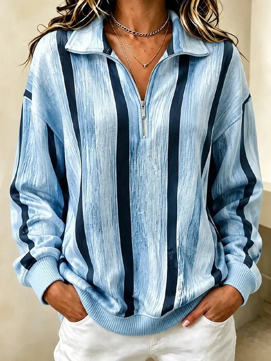 Casual Striped Zip-Up Sweatshirt