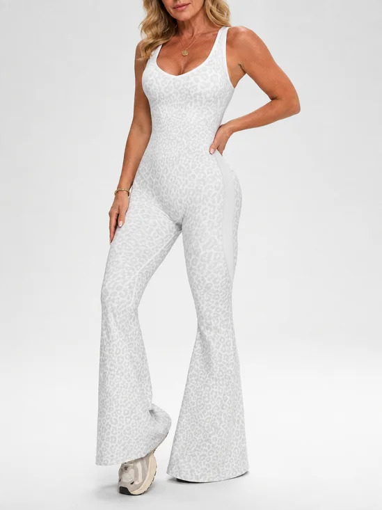 Leopard-Print Open-Back One-Piece Yoga Suit