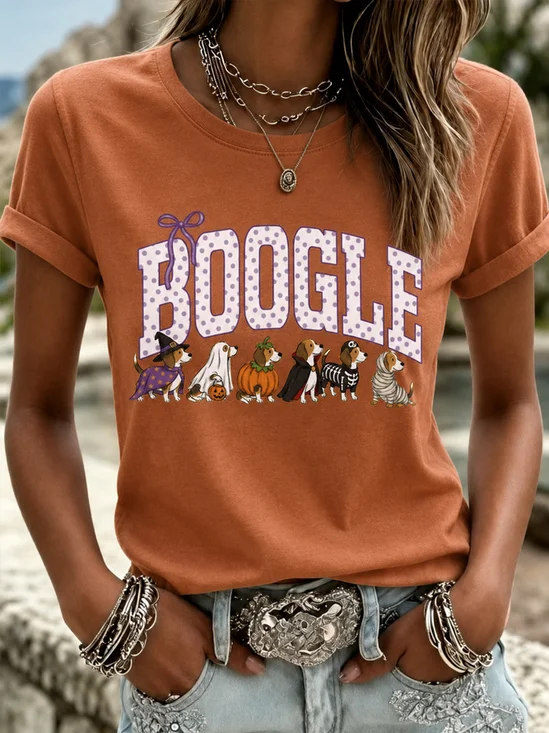 Cute Halloween Dog Print Casual Short Sleeve T-Shirt