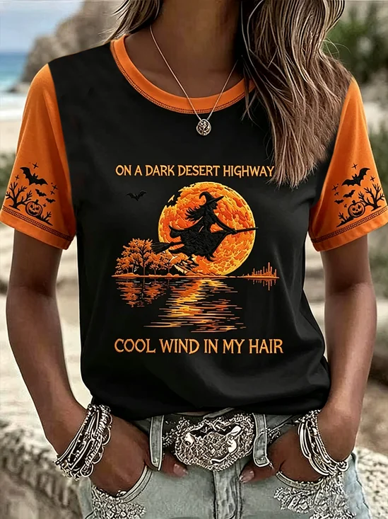 Women's Short Sleeve T-shirt Summer Black Halloween (pumpkin) Printing Jersey Crew Neck Daily Going Out Casual Top