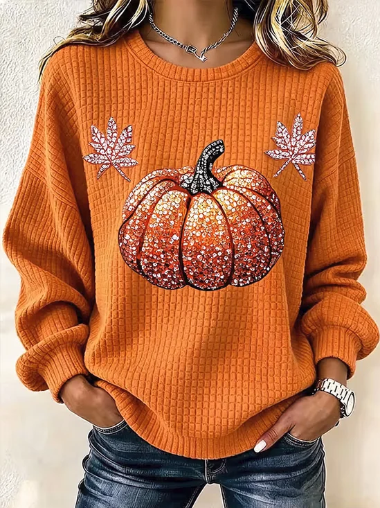 Sequin Pumpkin Loose-Fit Sweatshirt