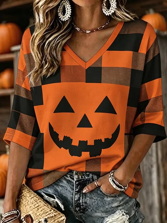 V Neck Contrast Stitching Casual Regular Fit T-Shirt
