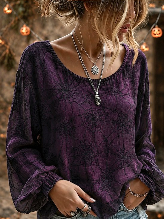 Spider Web Halloween Long Sleeve Blouse