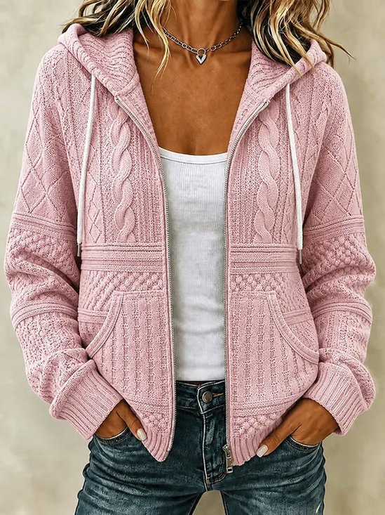 Relaxed Fit Zip‑Up Hooded Cardigan Jacket