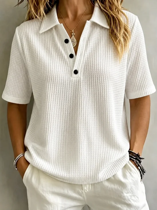 Loose Polo Collar Plain Vintage T-Shirt