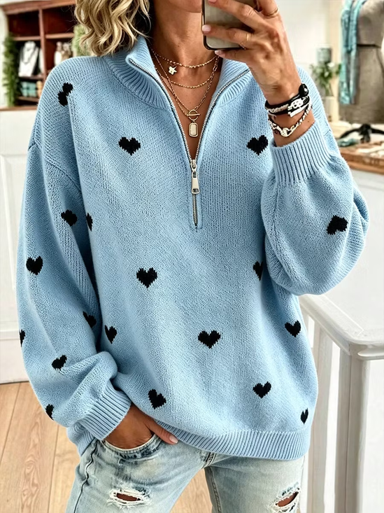 Heart Graphic Zip Relaxed Sweatshirt