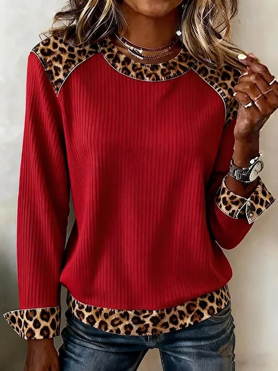 Leopard Patchwork Fashion Casual Sweatshirt