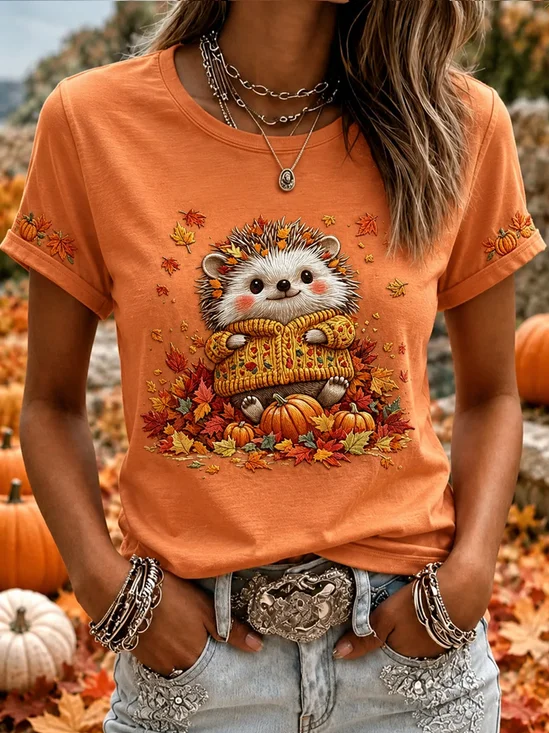 Cute Hedgehog Fall Print Top