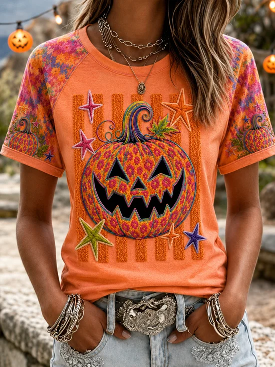 Fun Jack‑O'‑Lantern Star Print T-Shirt