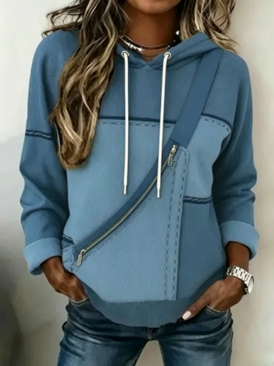 Unique Diagonal Zip Print Hoodie
