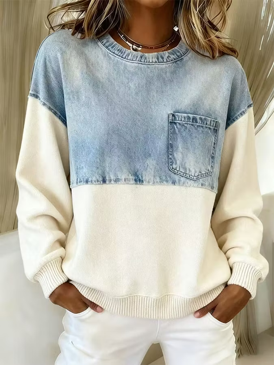 Printing Faux Denim Print Graphic Casual Sweatshirt