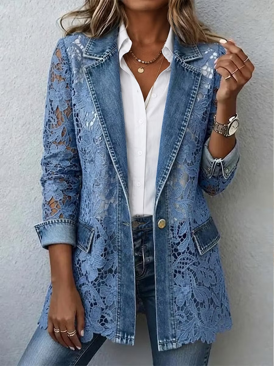 Vintage Contrast Stitching Lace Lapel Collar Jacket
