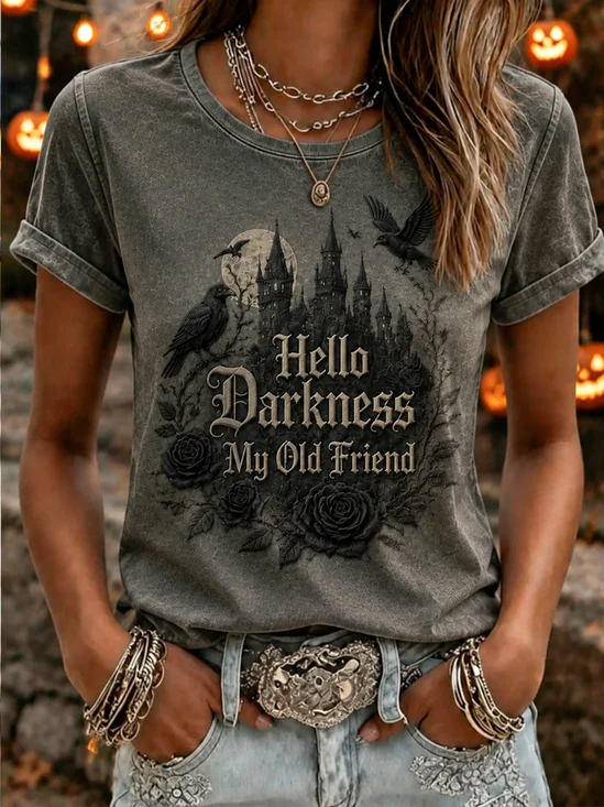 Gothic Letter-Print Halloween T-Shirt