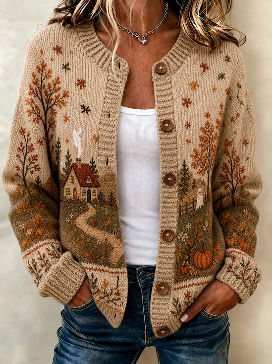 Autumn Harvest Landscape Cardigan