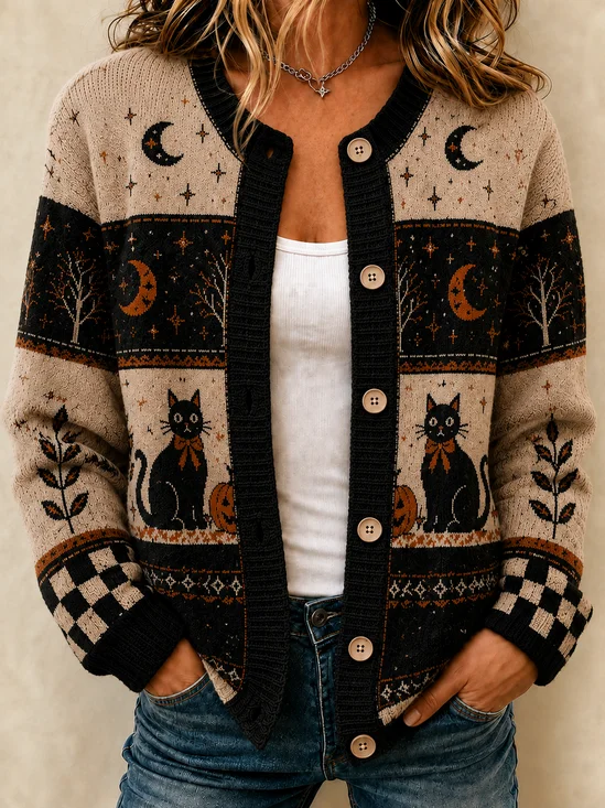 Regular Fit Casual Cat Cardigan