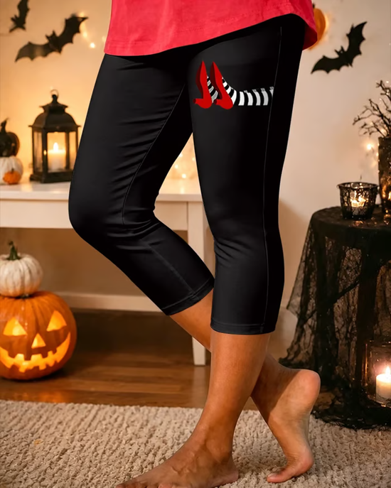 Women's  Elastic Waist H-Line Leggings Daily Going Out Pants Black Casual Printing Halloween Summer Pants