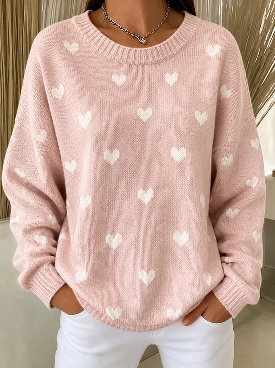 Drop‑Shoulder Heart Pattern Versatile Sweatshirt