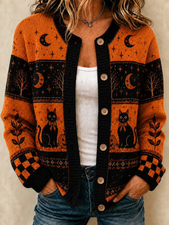 Regular Fit Casual Cat Cardigan