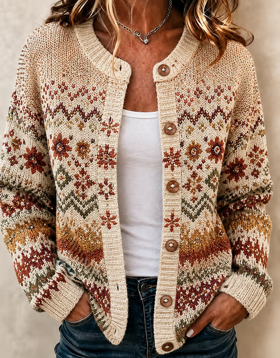 Regular Fit Printing Casual Crew Neck Cardigan