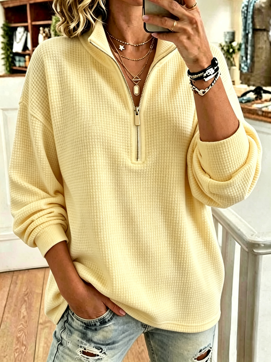 Casual Plain Mock Neck Sweatshirt
