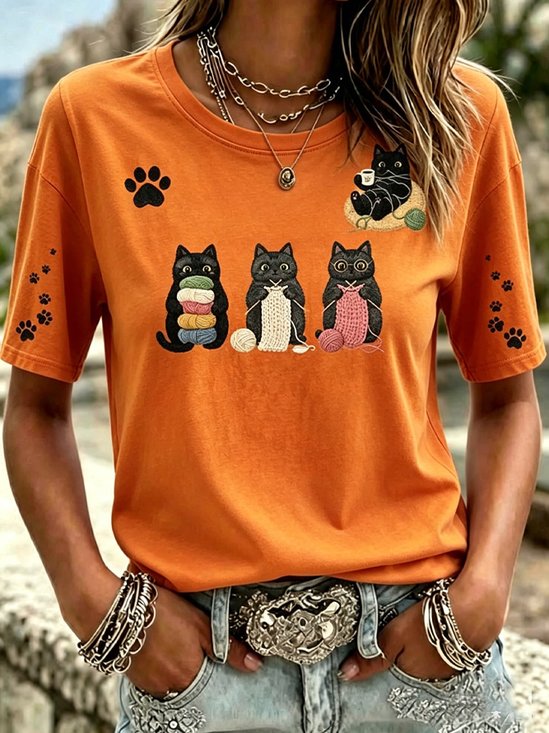 Women's  Autumn Fun Black Cat T-Shirt