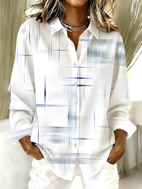 Women's Long Sleeve Shirt Spring/Fall White Abstract Buckle Shirt Collar Regular Sleeve Daily Going Out Casual Top