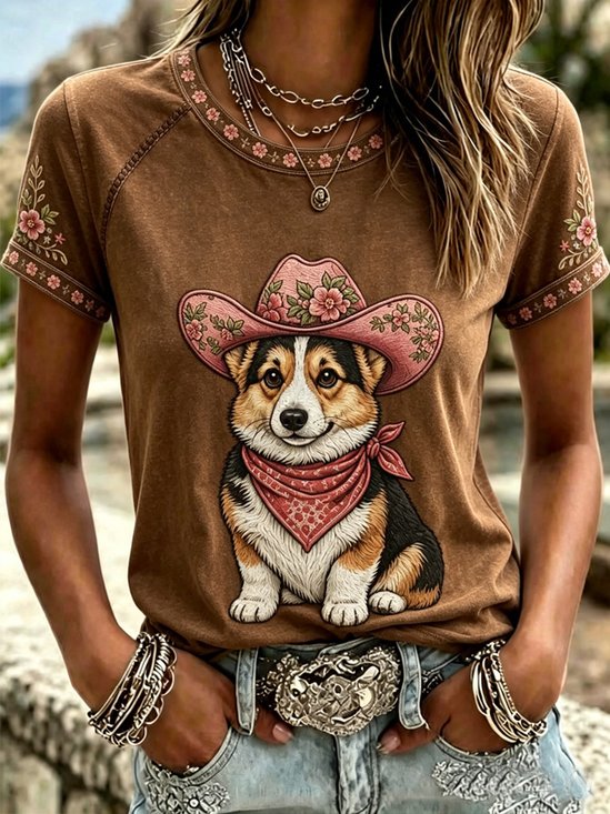 Women's Vintage Western Cute Dog T-Shirt