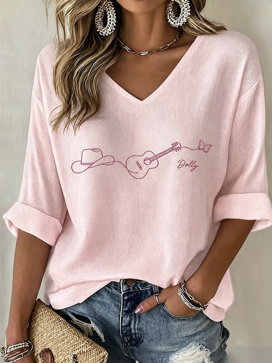 Western Guitar Cowboy Hat V‑Neck T-Shirt