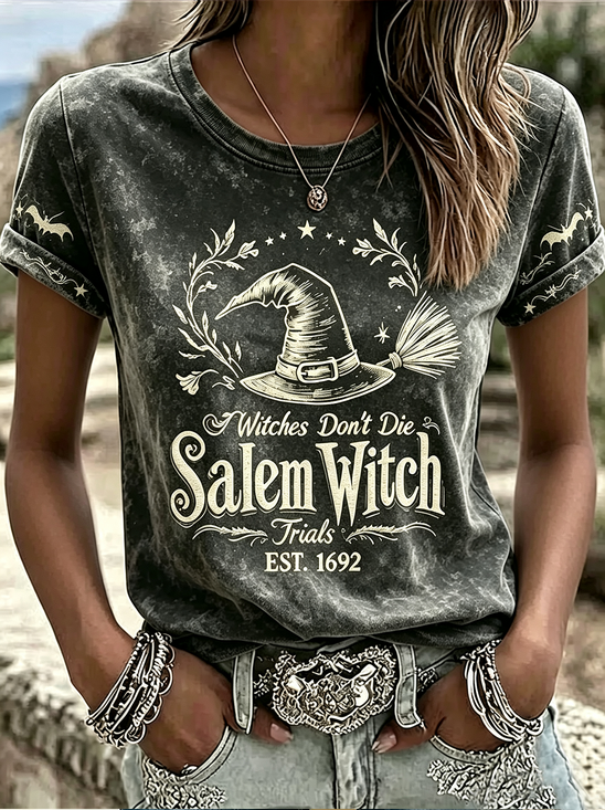 Women's Short Sleeve T-shirt Summer Black Halloween Printing Jersey Crew Neck Daily Going Out Casual Top