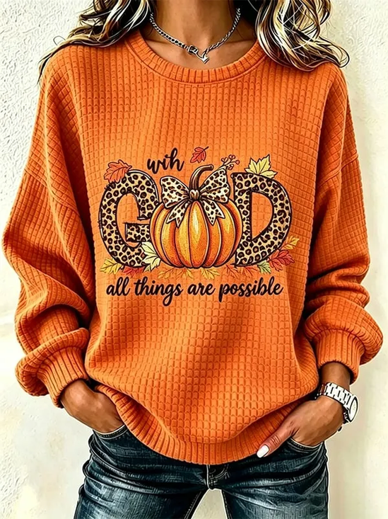 Casual Printing Crew Neck Leopard Sweatshirt