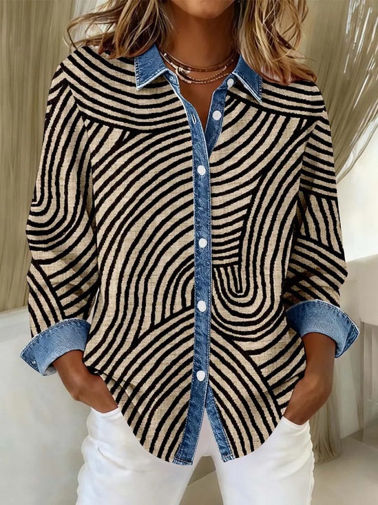 Women's Long Sleeve Shirt Spring/Fall Khaki Abstract Buckle Shirt Collar Regular Sleeve Daily Going Out Casual Top