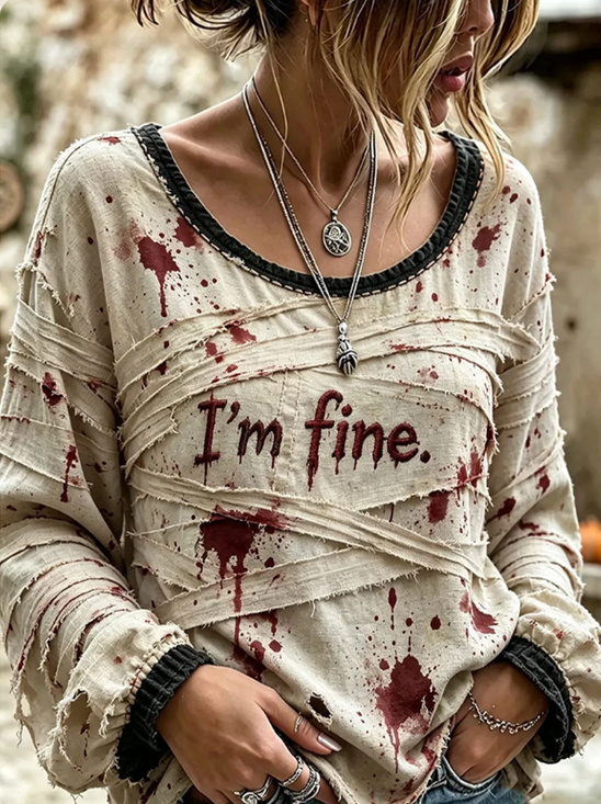 Women's Long Sleeve Blouse Spring/Fall Off White Halloween Printing Crew Neck Daily Going Out Vintage Top