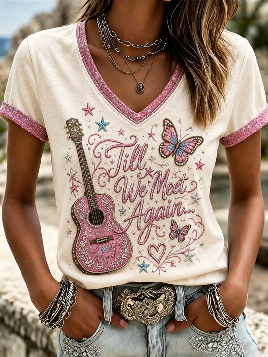 Guitar Butterfly Star V‑Neck Fashion T-Shirt