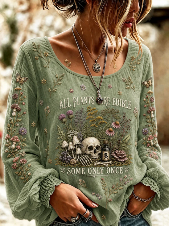 Women's Long Sleeve Blouse Spring/Fall Green Halloween Printing Crew Neck Daily Going Out Vintage Top