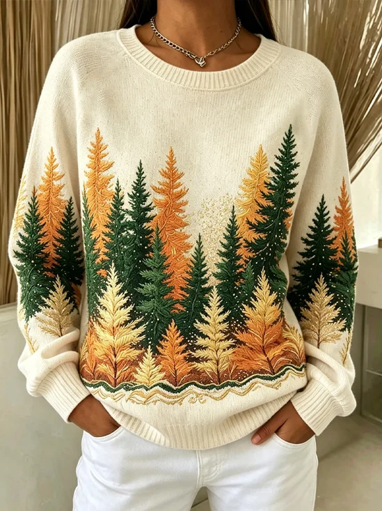 Autumn Forest Scenery Crew Neck Casual Sweater