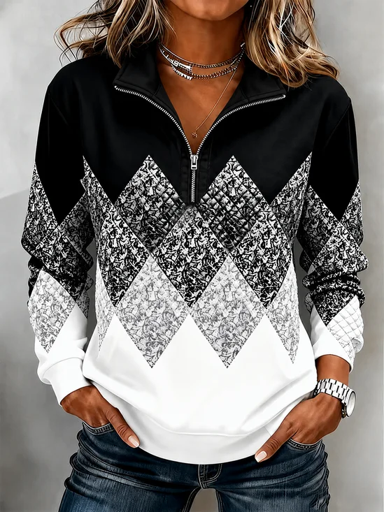 Stand Collar Abstract Casual Printing Sweatshirt