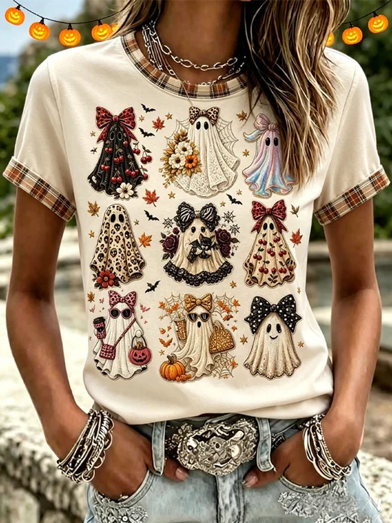 Cute Halloween Ghost Graphic Crew Neck T-Shirt