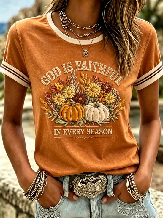Fall Pumpkin Floral Letter Trendy T-Shirt