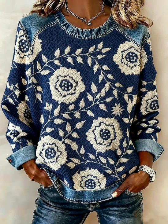 Regular Fit Casual Printing Floral Sweatshirt