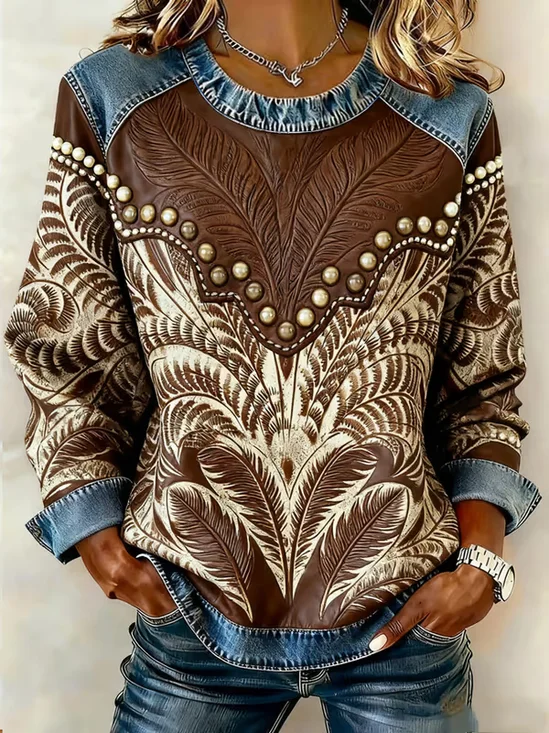 Crew Neck Wild West Printing Casual Sweatshirt