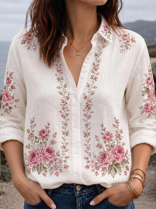 Printing Shirt Collar Vintage Floral Shirt