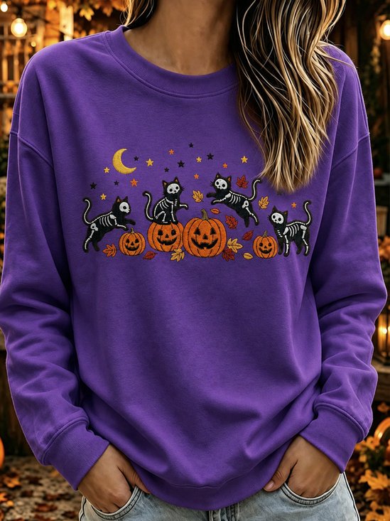 Halloween Pumpkin and Black Cat Sweatshirt