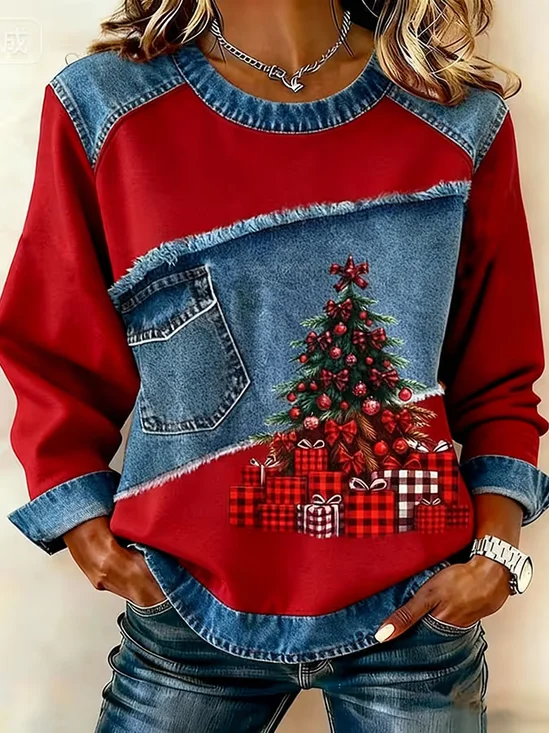 Vintage Printing Crew Neck Christmas Sweatshirt