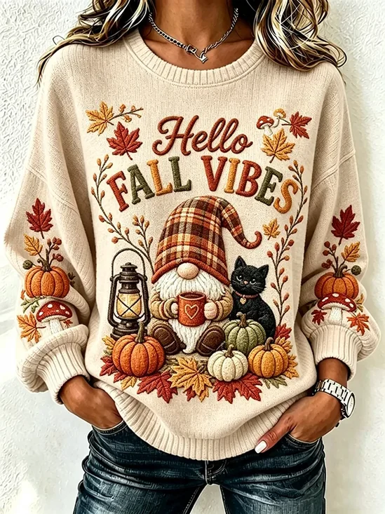 Printing Regular Fit Casual Maple Leaf Sweatshirt