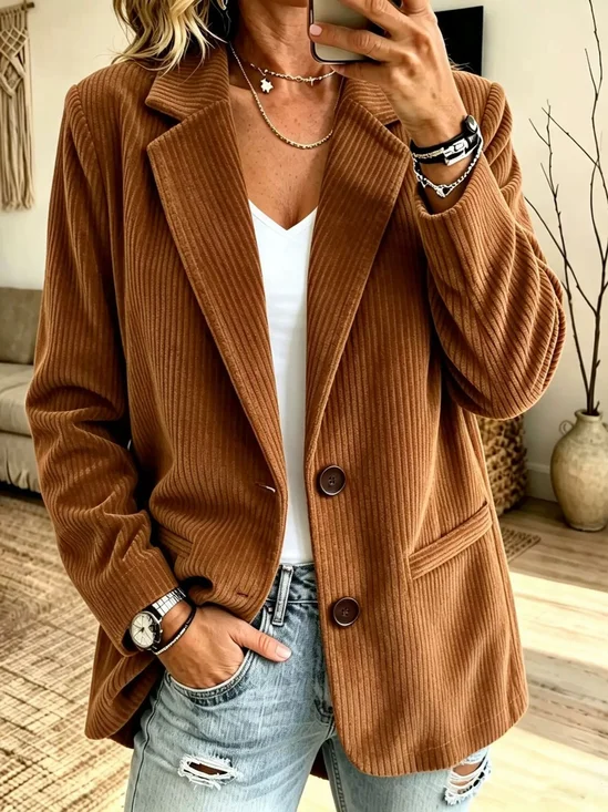 Corduroy Vintage Lapel Collar Regular Fit Blazer