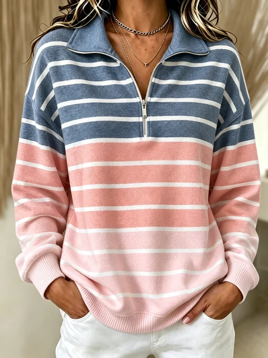 Women's Casual Striped Zip-Up Sweatshirt