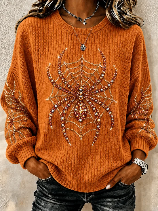 Elegant Spider Pattern Crew Neck Sweatshirt