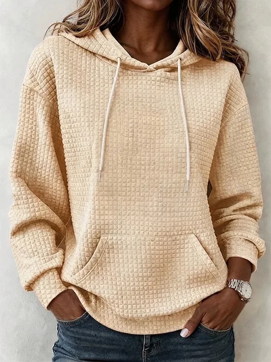 Plain Casual Hoodie Waffle Hoodie